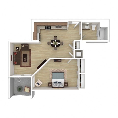Floor plan for 1 bed, 1 bath, 753 sqft